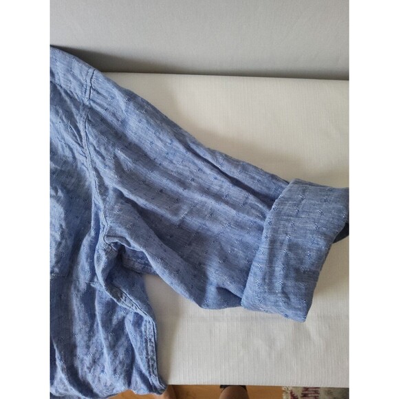 Talbots Woman Petite 2XP 100% Linen Button Up Shirt Blue Textured Roll Tab EUC - Picture 9 of 9